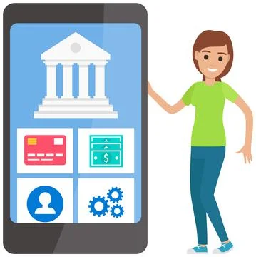 Businesswoman is using program for banking. Making transactions with money 스톡 일러스트