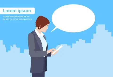 Businesswoman Using Tablet Computer Send Message Internet Texting イラスト素材