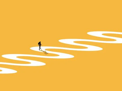 Businesswoman is walking a confusing path. Stock Illustration