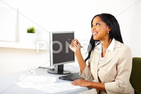 Businesswoman on work looking up Stock Photos