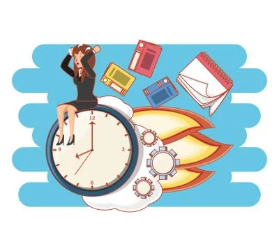 Businesswoman with work time elements Stock Illustration