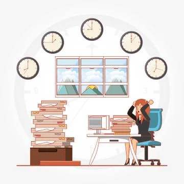 Businesswoman with work time elements Stock Illustration