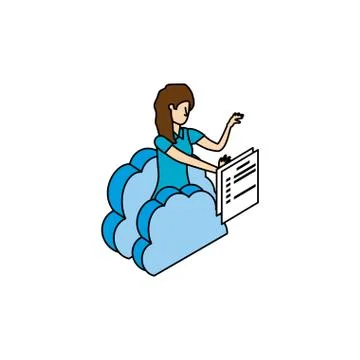 Businesswoman worker with cloud computing and documents Stock Illustration