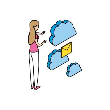 Businesswoman worker with cloud computing and envelope Stock Illustration