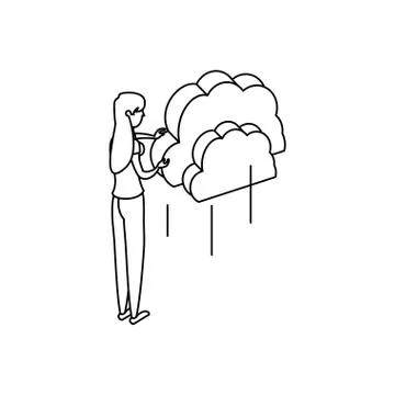 Businesswoman worker with cloud computing Stock Illustration
