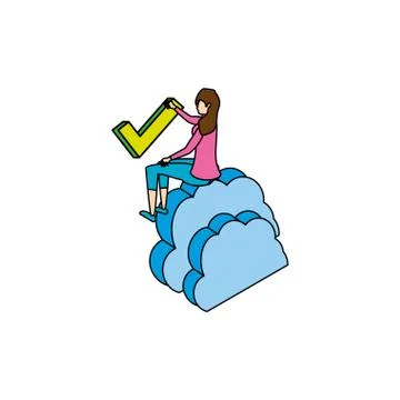 Businesswoman worker with cloud computing Illustrazione stock