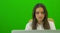 The businesswoman working with a computer on the green background 4k or 4k+ Resolution
