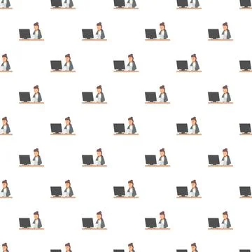 Businesswoman working on computer seamless pattern background Stock Illustration
