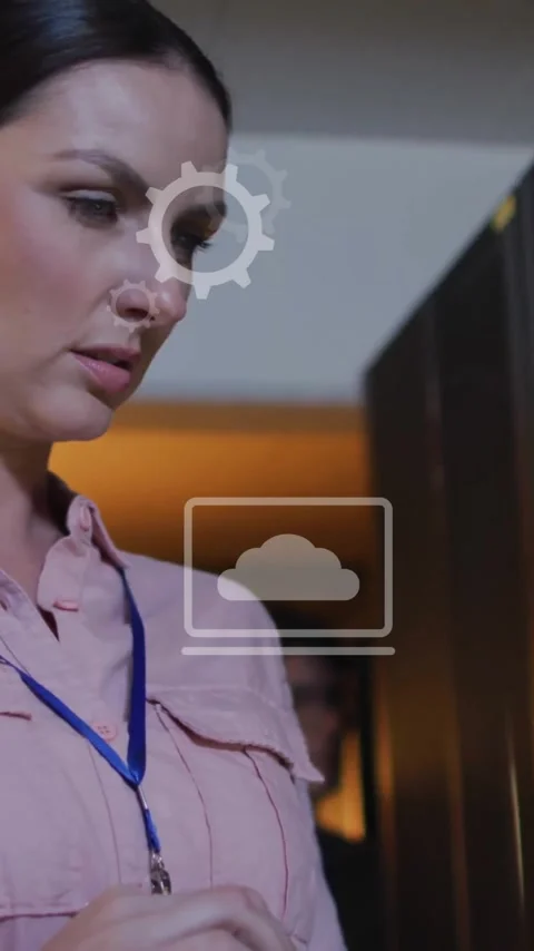 Businesswoman working on laptop with cloud computing animation over icons 스톡 동영상 342954394