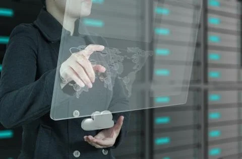 Businesswoman working with new interface computer graph Иллюстрация