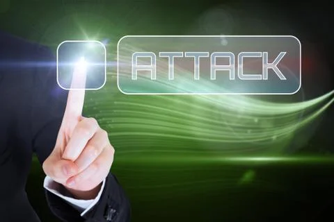 Businesswomans finger touching Attack button Stock Illustration