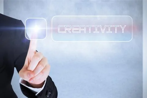Businesswomans finger touching Creativity button Stockillustratie