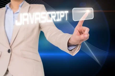 Businesswomans finger touching javascript button Stock Illustration