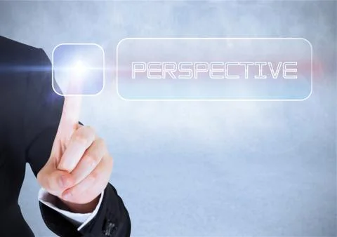 Businesswomans finger touching Perspective button Stock Illustration