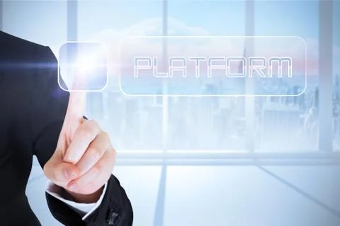Businesswomans finger touching Platform button Stock Illustration
