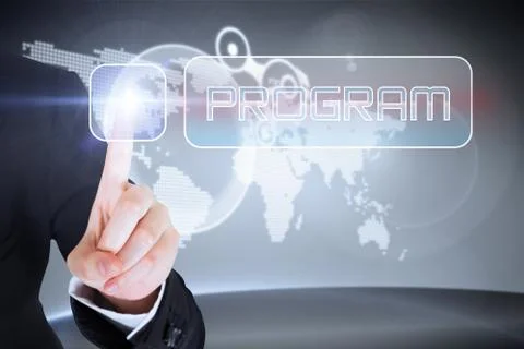 Businesswomans finger touching Program button Stock Illustration