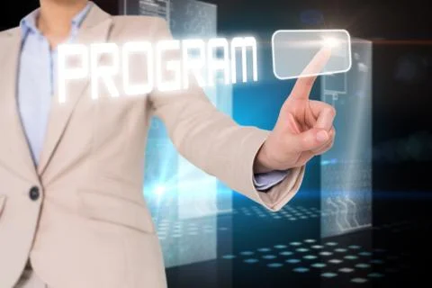 Businesswomans finger touching program button Stock-Illustration