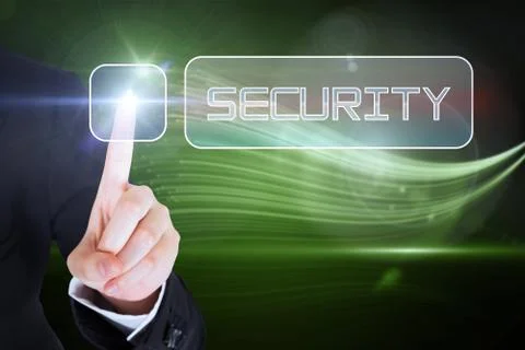Businesswomans finger touching Security button Stock Illustration