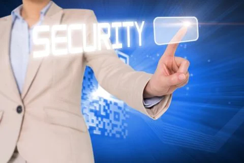 Businesswomans finger touching security button Stock Illustration