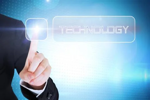 Businesswomans finger touching Technology button Stock Illustration