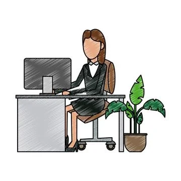 Businesswomans at office scribble Illustrazione stock
