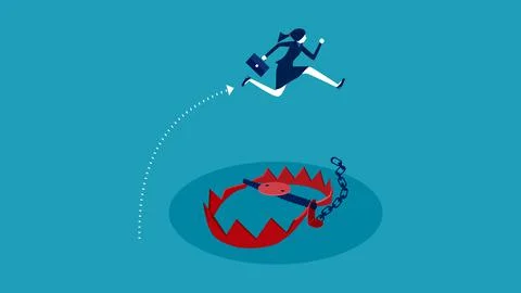 Businesswomen avoid traps or problems. concept business vector illustration Stock Illustration
