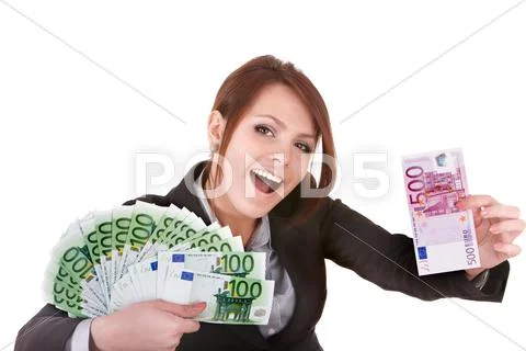 Businesswomen with group of money euro. Stock-Fotos