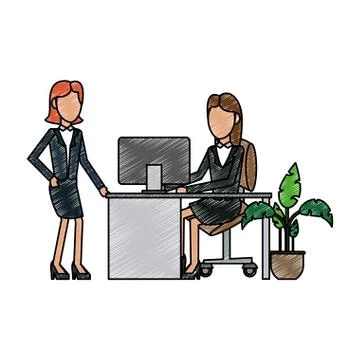 Businesswomens at office scribble Stock Illustration