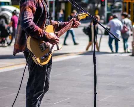 Busker in City Stock Photos