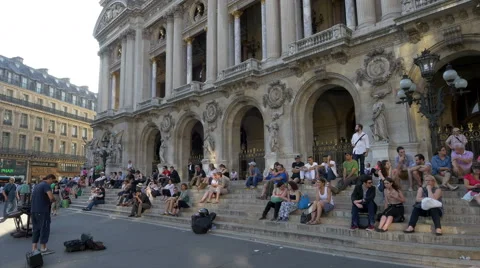 Busker in front of the Paris Opera - Paris France - HD 4k+ Stock Footage 40752647