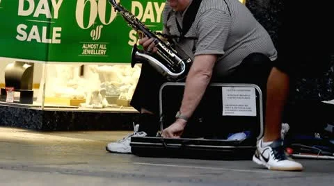 Busker in the Mall during Boxing Day Sale Stock Footage 10602041