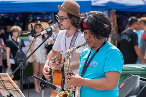 Busker perfomance Stock Photos