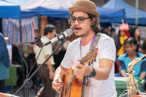 Busker performance Stock Photos