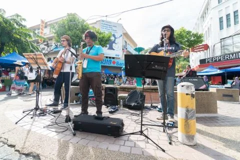 Busker performance Stock Photos