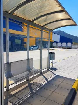Buss station empty in the summer Stock Photos