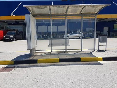 Buss station empty in the summer Stock Photos