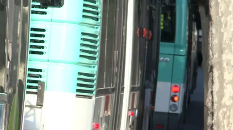 Busses Queue and drive off Stock Footage 40553041