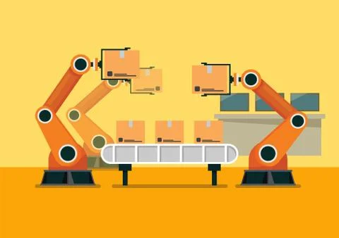 Bussinessman using tablet to control automation robot arm machine in smart fa Stock Illustration
