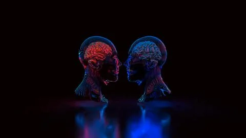 The Bust and Brain for sci or Technology concept 3d Rendering. Stock Illustration