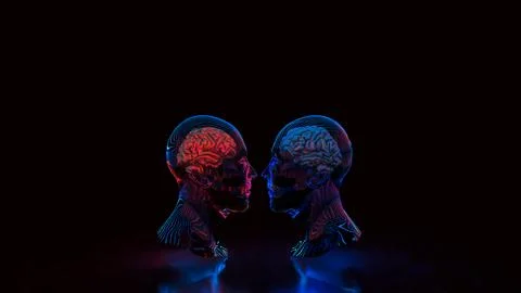 The Bust and Brain for sci or Technology concept 3d Rendering. Stock Illustration