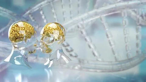 The Bust and Brain for sci or Technology concept 3d Rendering. Stock Illustration