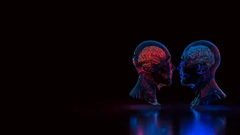 The Bust and Brain for sci or Technology concept 3d Rendering. Stock Illustration