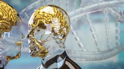 The Bust and Brain for sci or Technology concept 3d Rendering. Stock Illustration