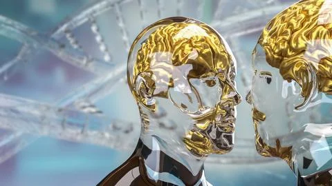 The Bust and Brain for sci or Technology concept 3d Rendering. 스톡 일러스트