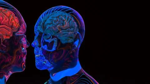 The Bust and Brain for sci or Technology concept 3d Rendering. Stock Illustration
