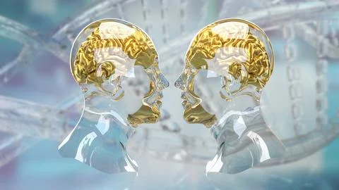 The Bust and Brain for sci or Technology concept 3d Rendering. Stock Illustration