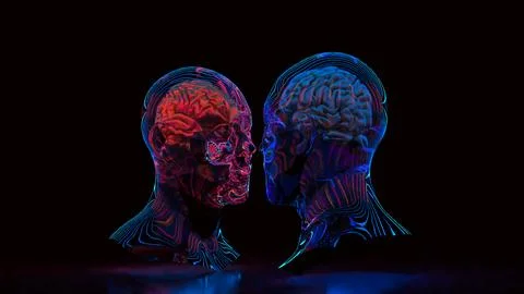 The Bust and Brain for sci or Technology concept 3d Rendering. 스톡 일러스트