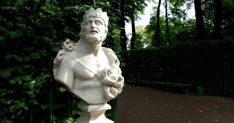 Bust of king Midas, Summer Garden, St. Petersburg, Russia Stock Footage 88398554