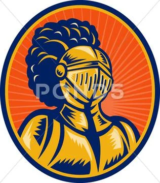 Bust of knight in full gear Stock Illustration