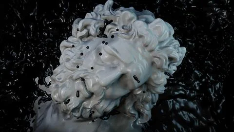 Bust of Laocoon drowning in black liquid in contrast lighting, art sculpture, Stock Illustration